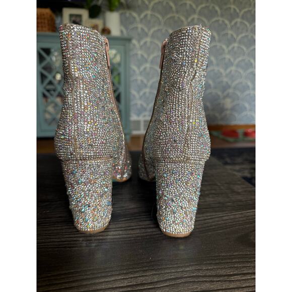 Betsey Johnson Cady Holographic Rhinestone Pointed-Toe Side Zip Ankle Boots 7.5 - Picture 7 of 8